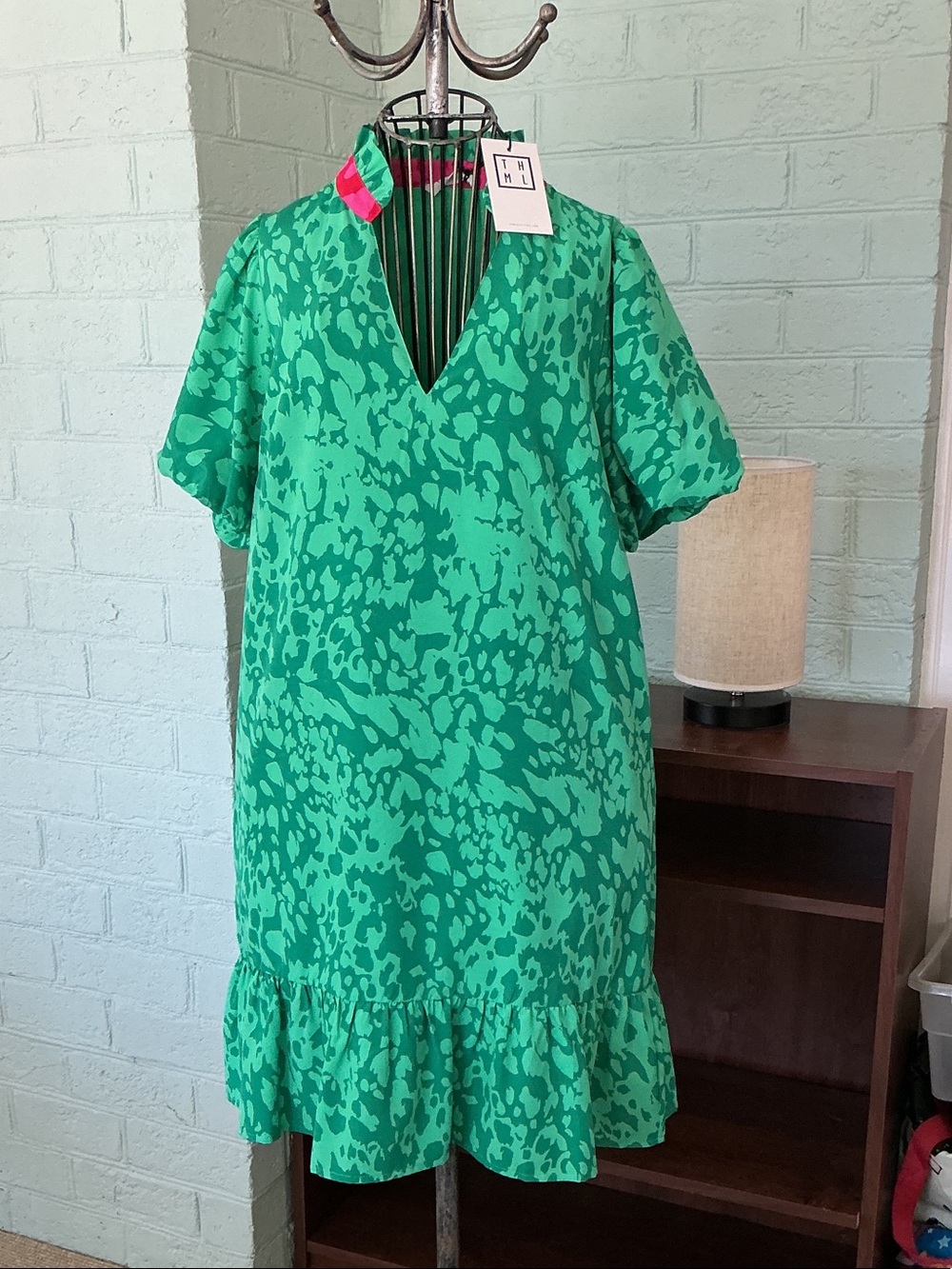 THML Green Printed V-Neck Ruffle-Hem Dress - Picture 1 of 4